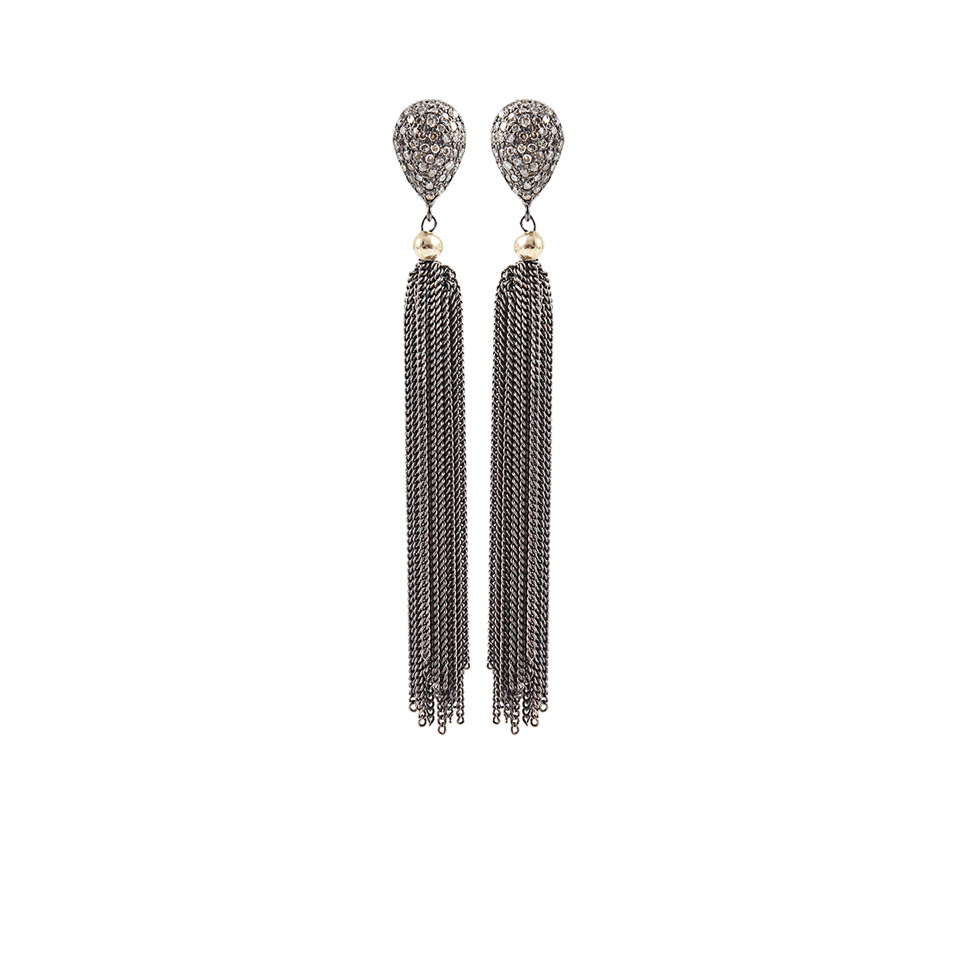 JORDAN ALEXANDER-Silver Tassel Diamond Post Earrings-SILVER