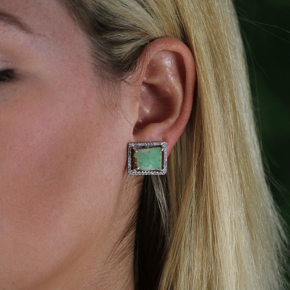 JORDAN ALEXANDER-Chrysoprase Square Stud Earrings-WHITE GOLD
