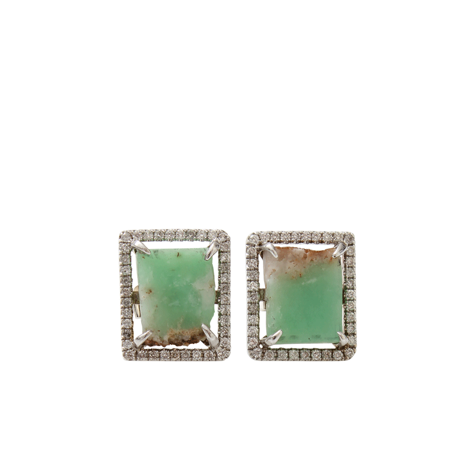 JORDAN ALEXANDER-Chrysoprase Square Stud Earrings-WHITE GOLD