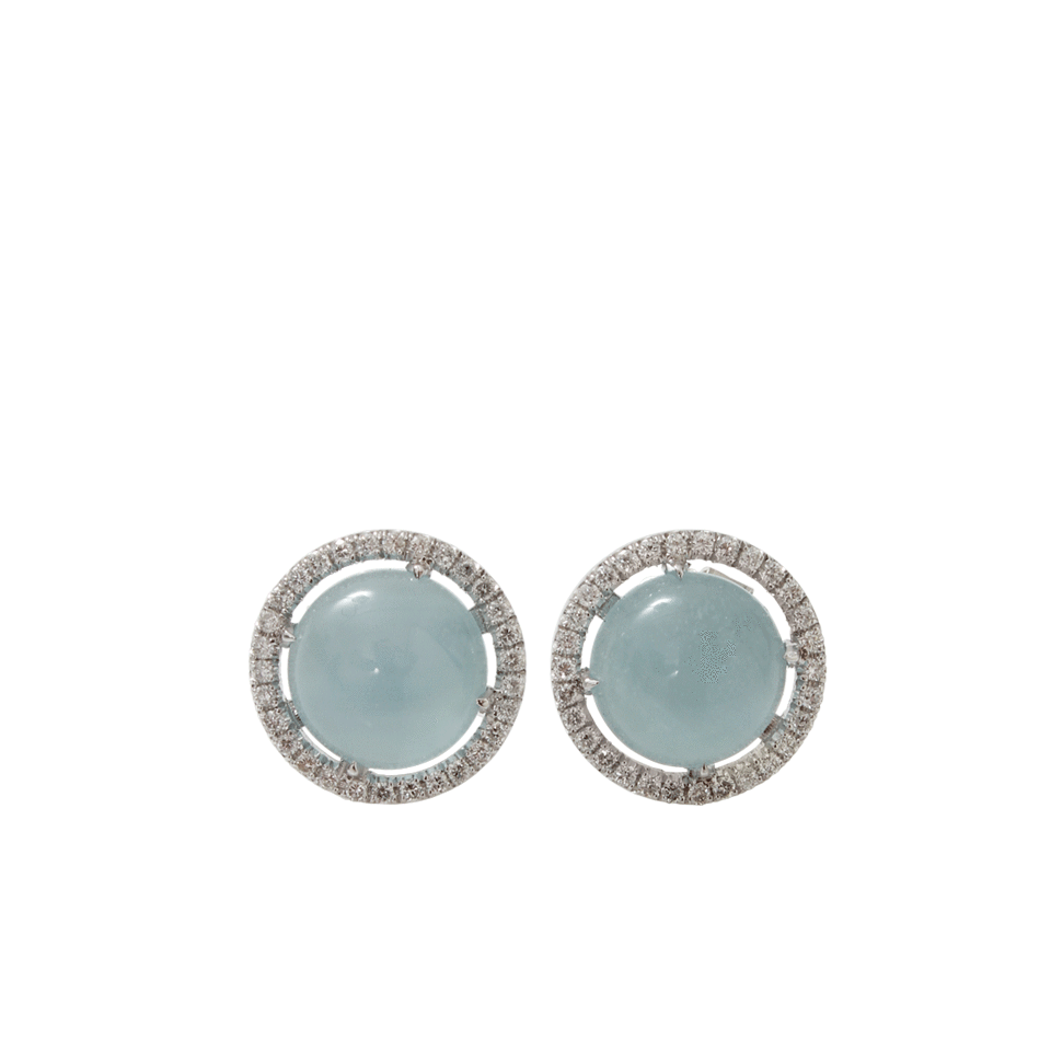 JORDAN ALEXANDER-Milky Aquarmarine Cabochon Stud Earrings-WHITE GOLD