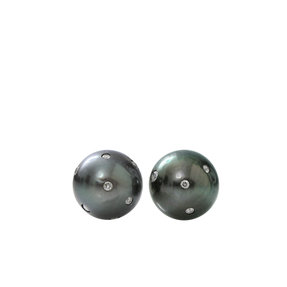 JORDAN ALEXANDER-Round Tahitian Pearl Stud Earrings-WHITE GOLD