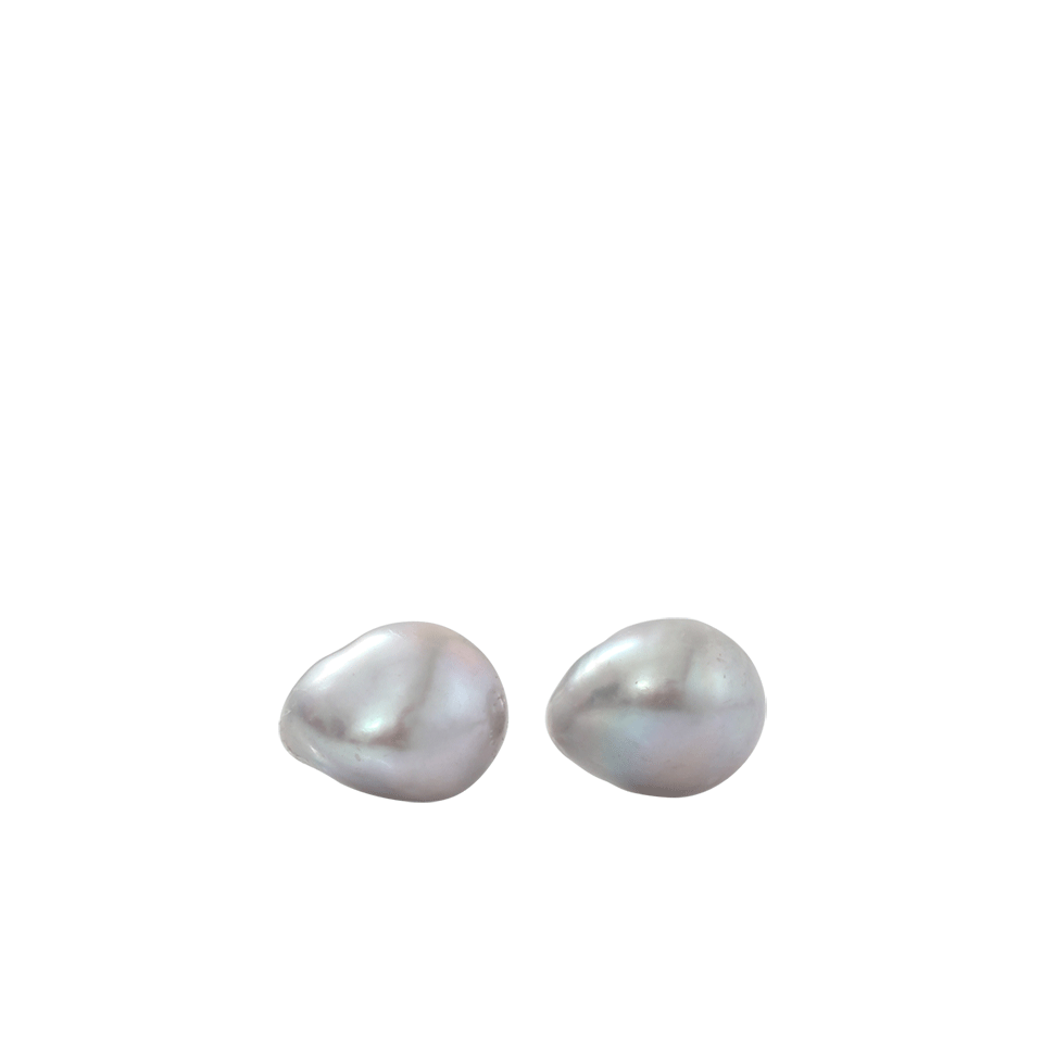 JORDAN ALEXANDER-Silver Baroque Pearl Stud Earrings-WHITE GOLD