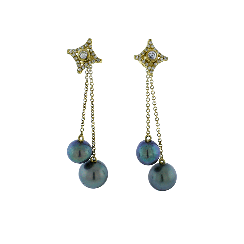 JORDAN ALEXANDER-Diamond Pave Motif And Tahitian Pearl Drop Earrings-YELLOW GOLD