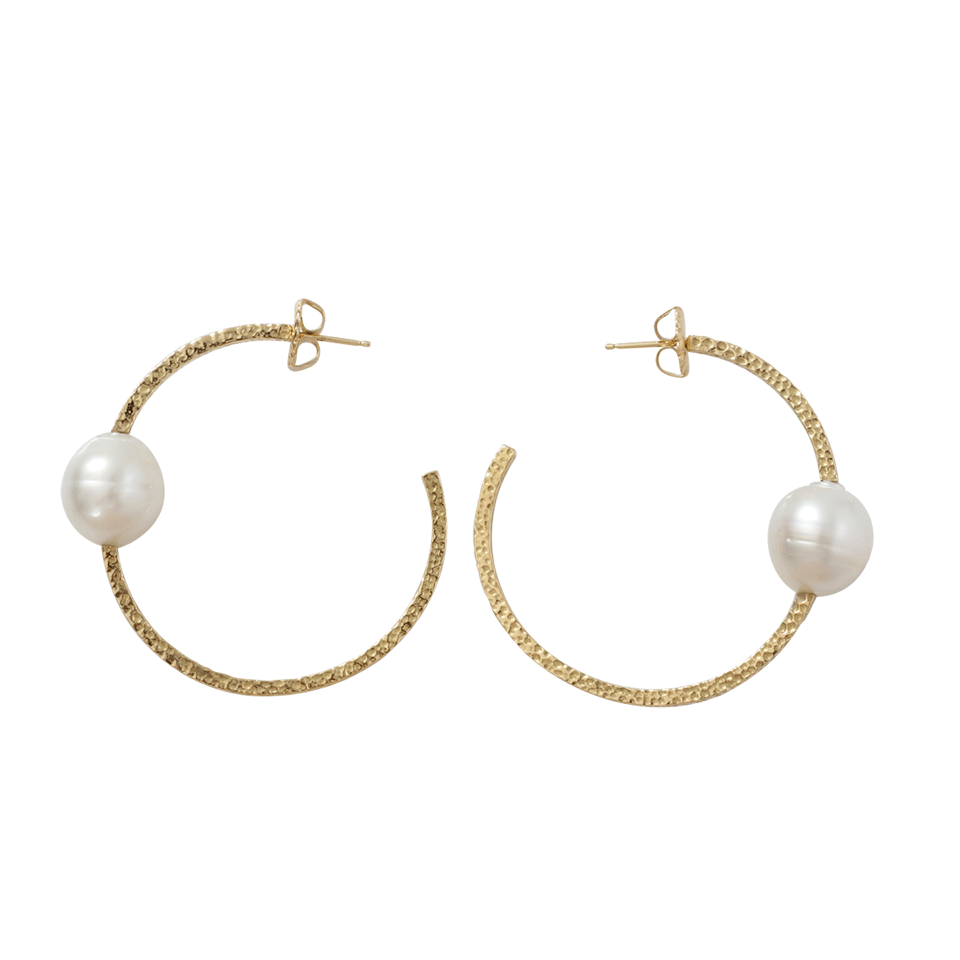 JORDAN ALEXANDER-Floating Pearl Hammered Hoop Earrings-YELLOW GOLD