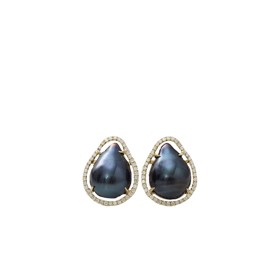 JORDAN ALEXANDER-Navy Fresh Water Baroque Pearl Studs-YELLOW GOLD