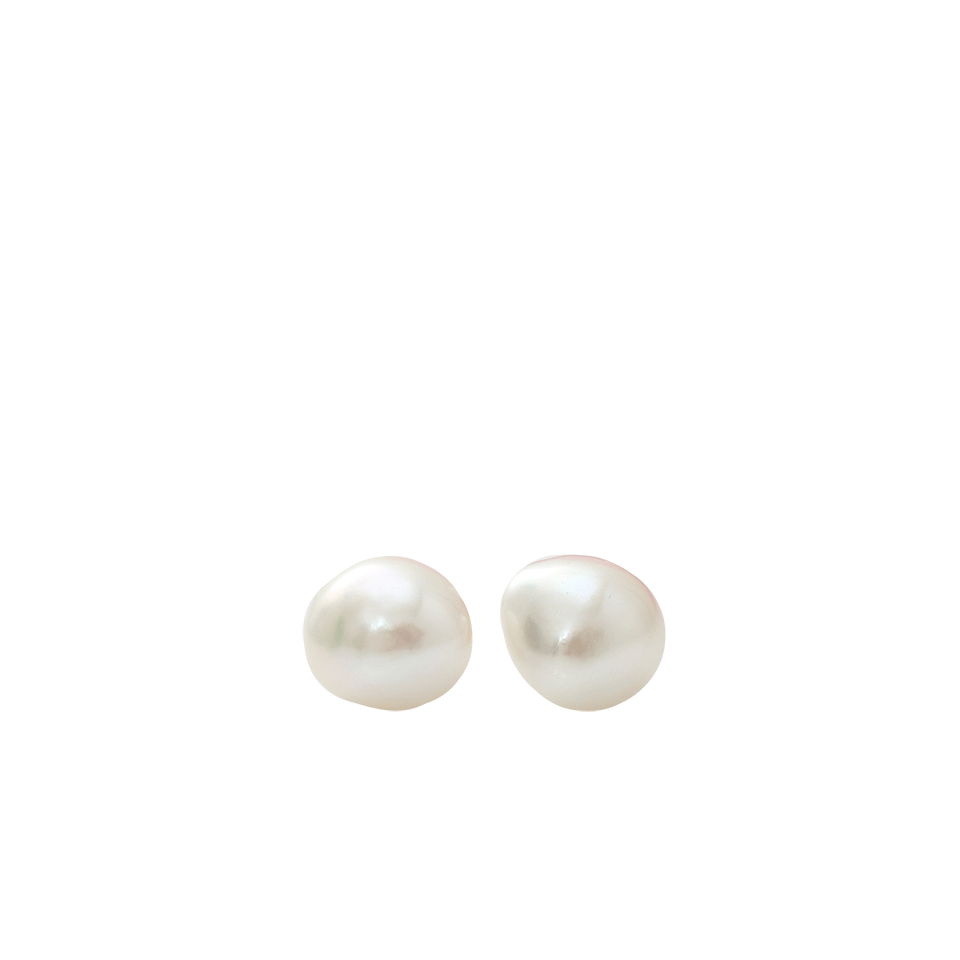 JORDAN ALEXANDER-White Baroque Pearl Stud-YELLOW GOLD