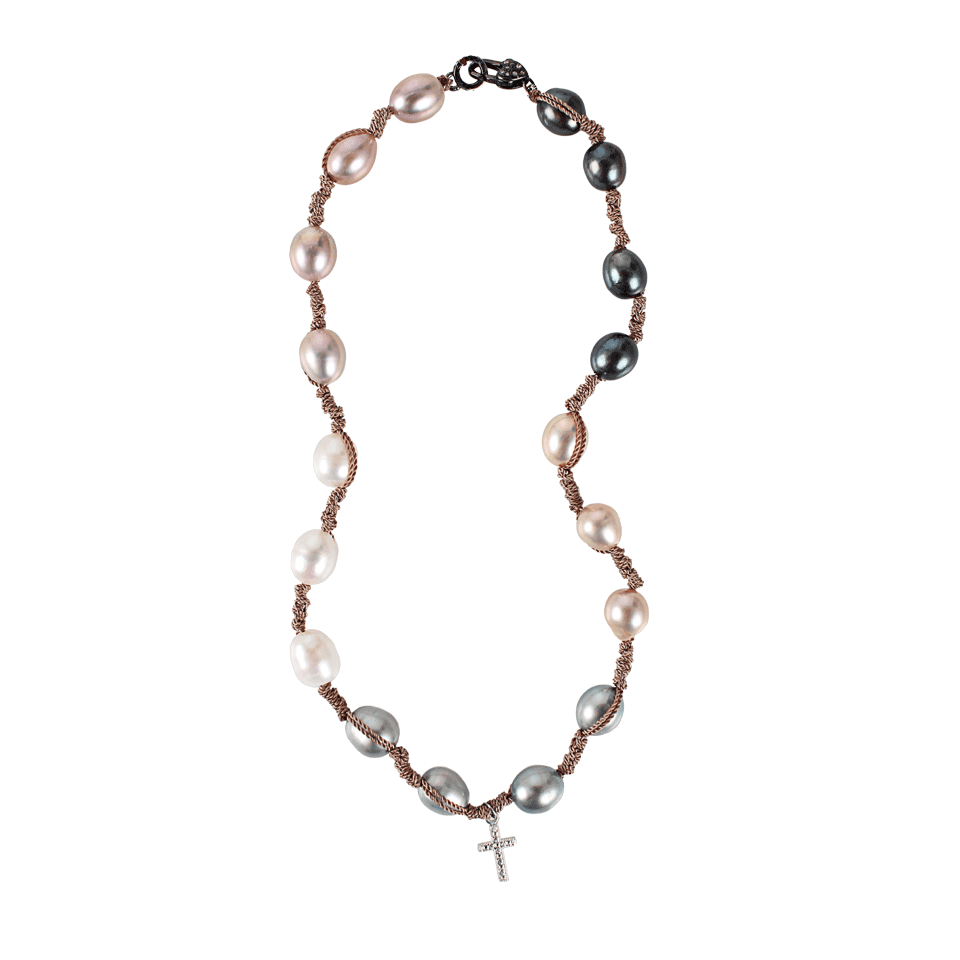 JORDAN ALEXANDER-Mixed Pearl Necklace with Charm-BEIGE