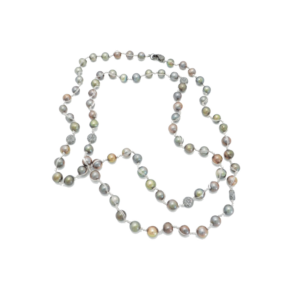 JORDAN ALEXANDER-Knotted Pearl Necklace with Pave Diamonds-GRN/MIX