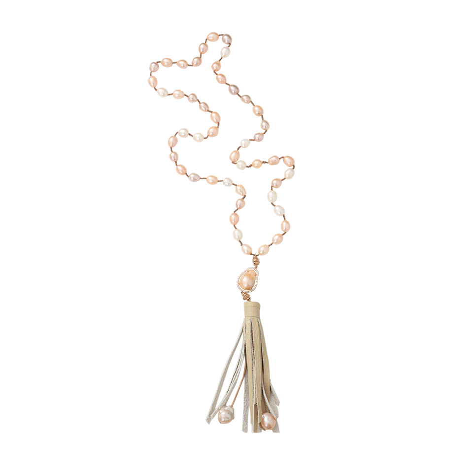JORDAN ALEXANDER-Metallic And Pearl Tassle Necklace-ROSE GOLD