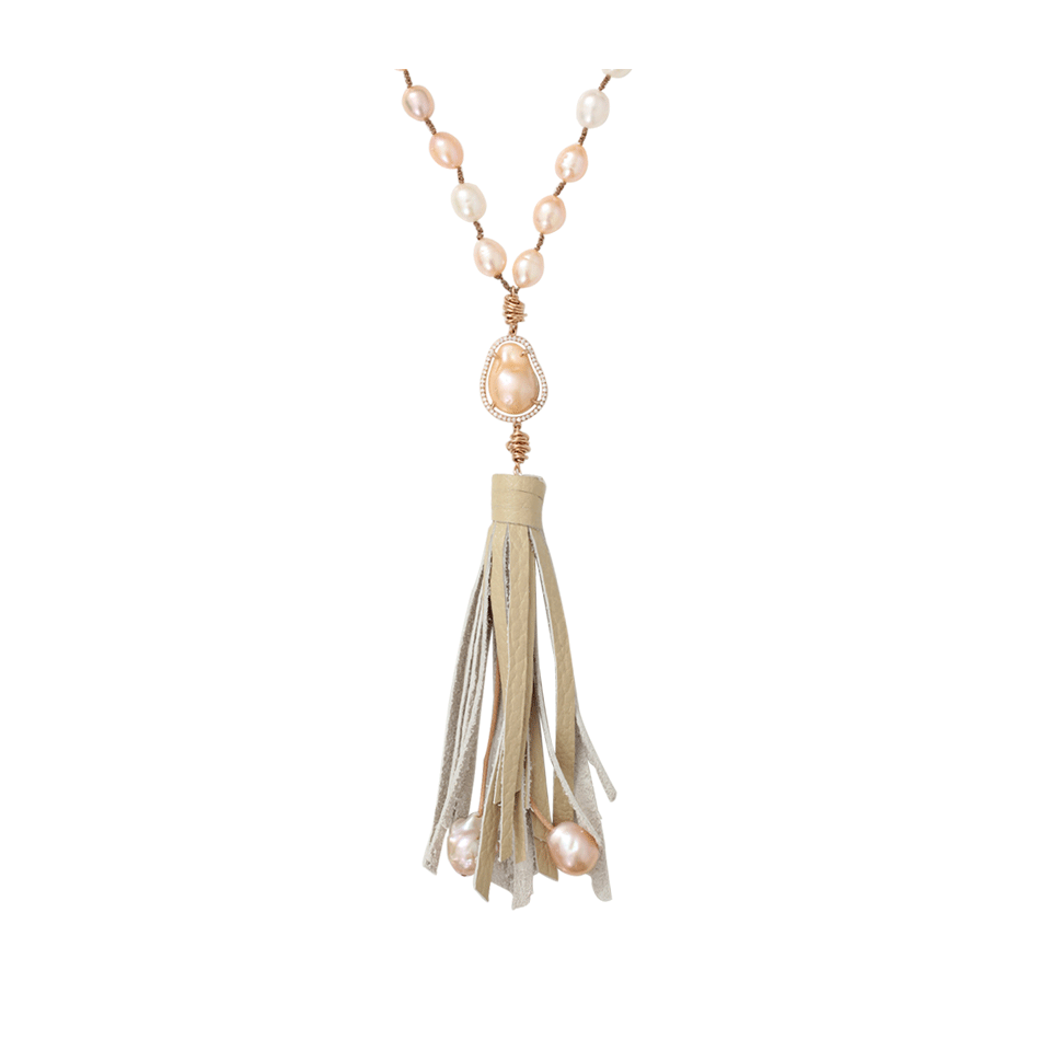 JORDAN ALEXANDER-Metallic And Pearl Tassle Necklace-ROSE GOLD