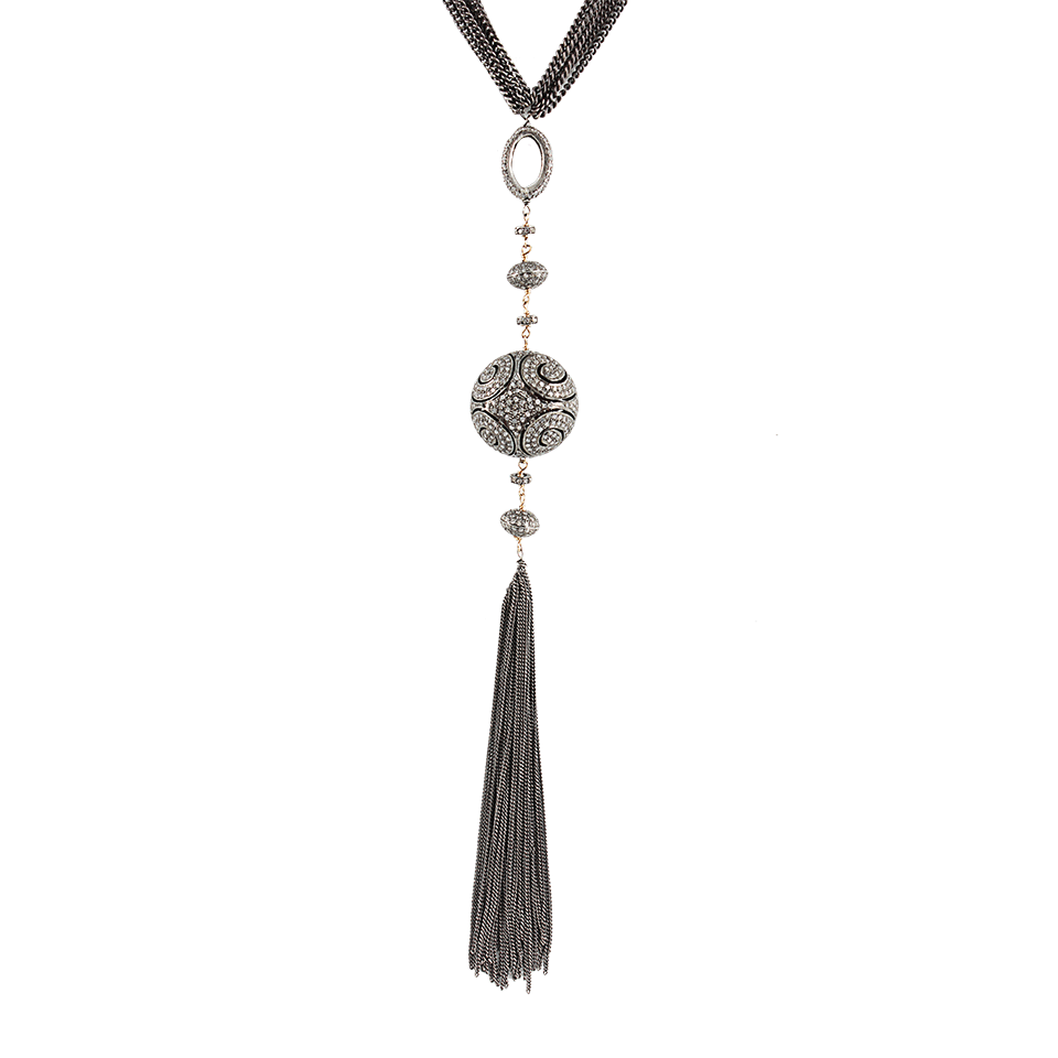 JORDAN ALEXANDER-Diamond Bead with Silver Tassel Necklace-SILVER