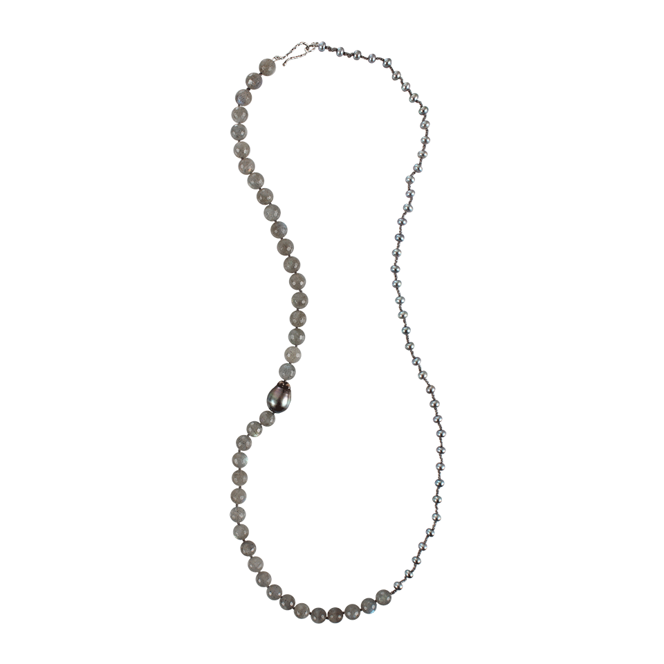 JORDAN ALEXANDER-Half Labradorite and Half Silver Pearl Necklace-SILVER