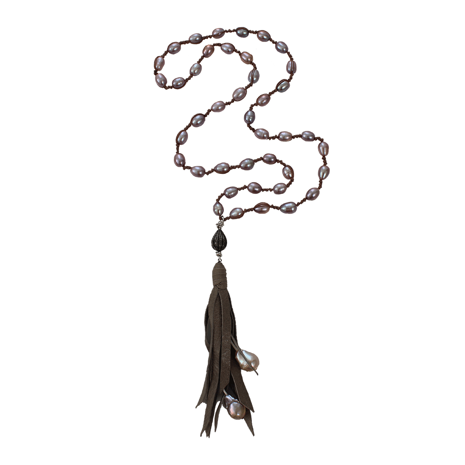 JORDAN ALEXANDER-Metallic Pearl Knotted Beige Necklace-SILVER
