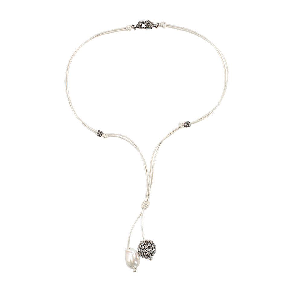 JORDAN ALEXANDER-Moonstone Ball White Leather Lariat Necklace-SILVER