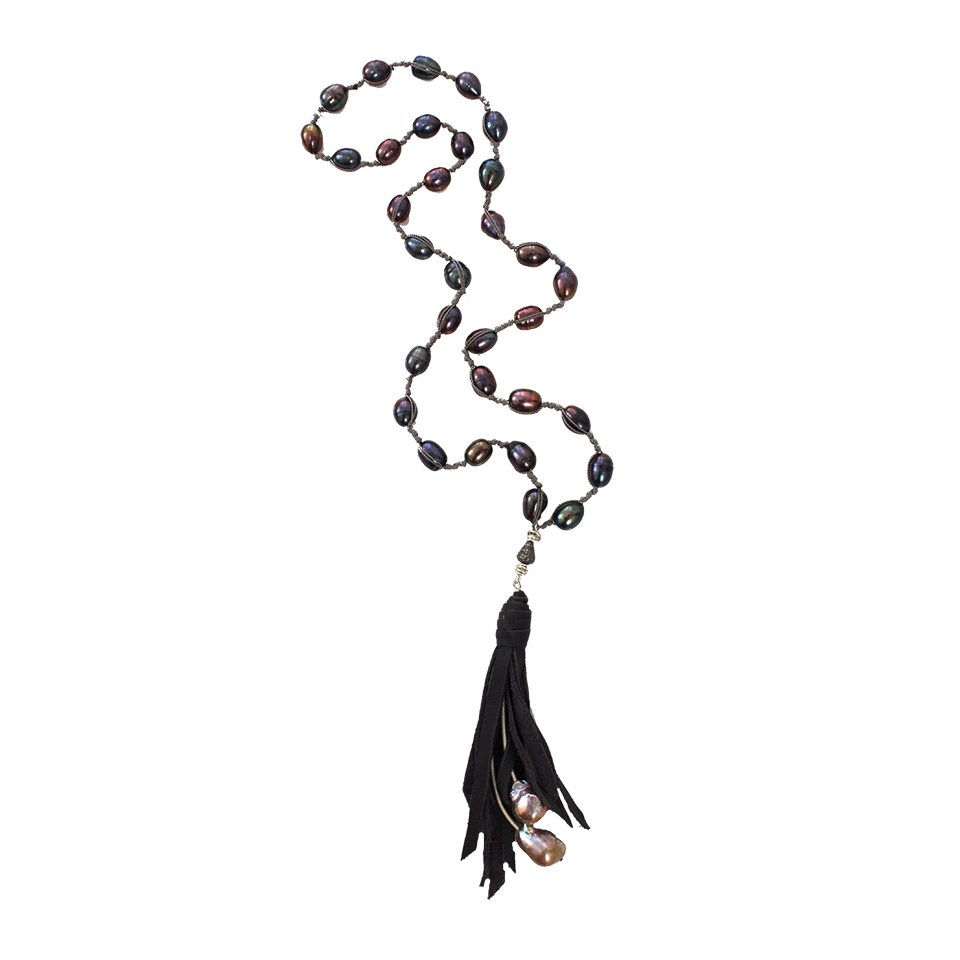 JORDAN ALEXANDER-Peacock Pearl Knotted Black Necklace-SILVER