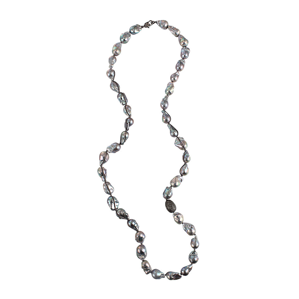 JORDAN ALEXANDER-Silver Pearl Necklace With Beige Thread-SILVER
