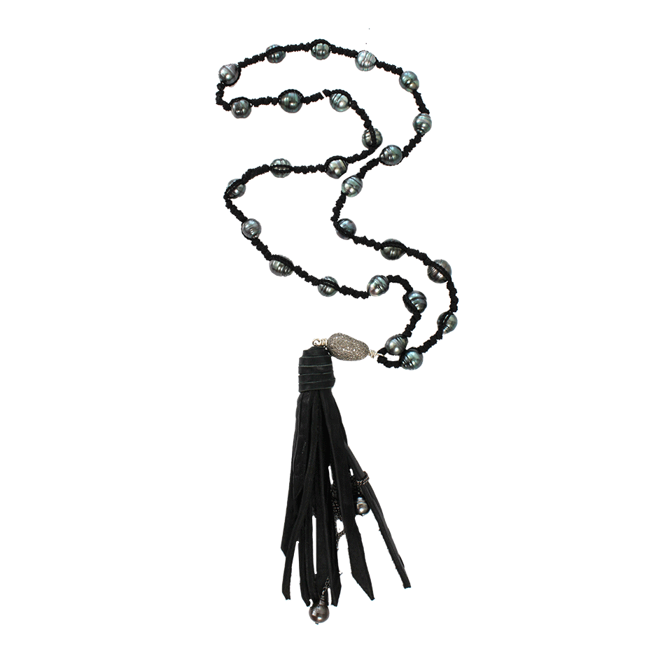 JORDAN ALEXANDER-Tahitian Pearl Knotted Black Necklace-SILVER