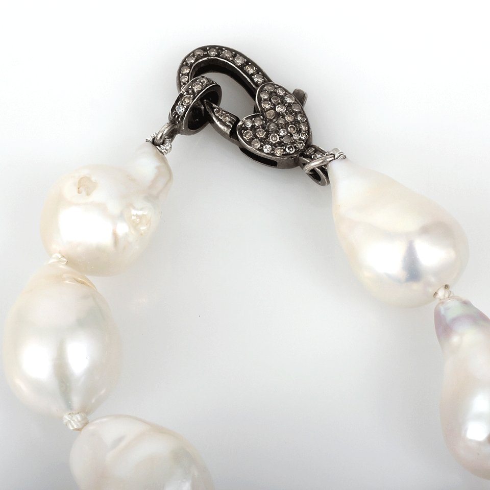 JORDAN ALEXANDER-White Baroque Pearl And Diamond Necklace-SILVER