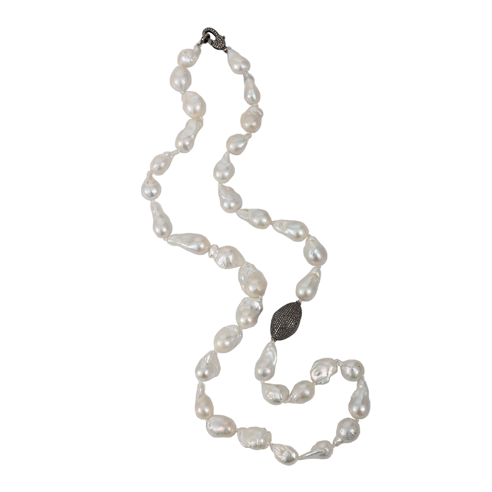 JORDAN ALEXANDER-White Baroque Pearl And Diamond Necklace-SILVER