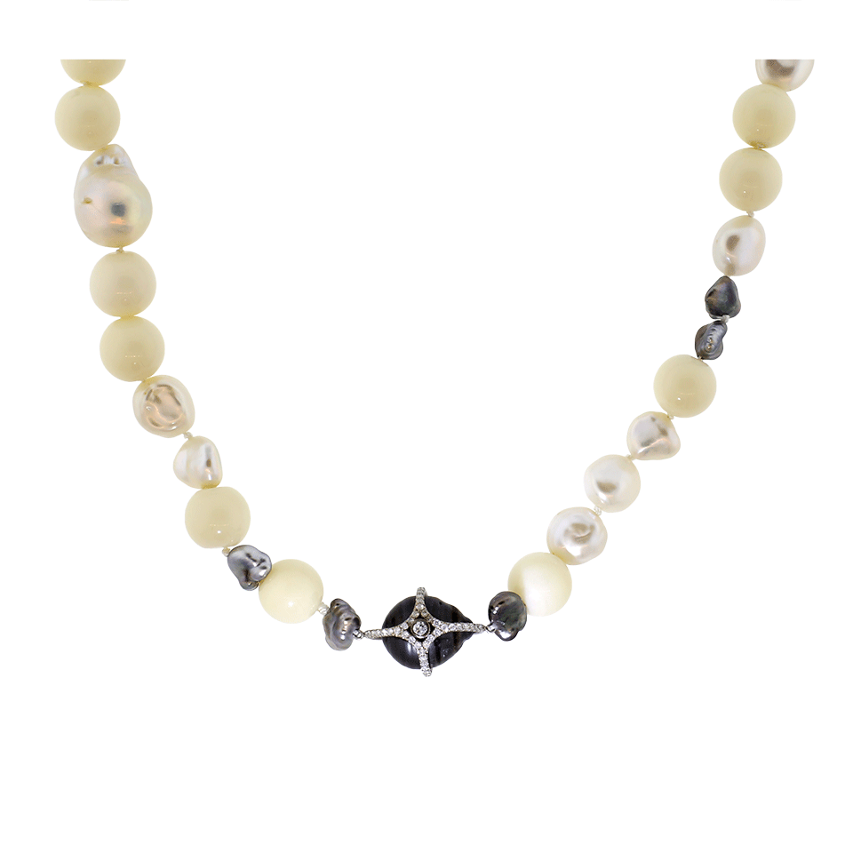 JORDAN ALEXANDER-White Coral Bead And Pearl Necklace-WHITE GOLD