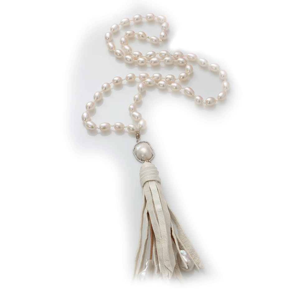 JORDAN ALEXANDER-White Fresh Water Pearl Necklace-WHITE GOLD
