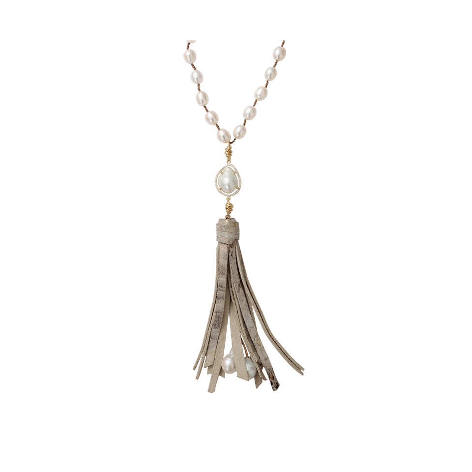 JORDAN ALEXANDER-White Freshwater Pearl Tassel Necklace-WHITE GOLD