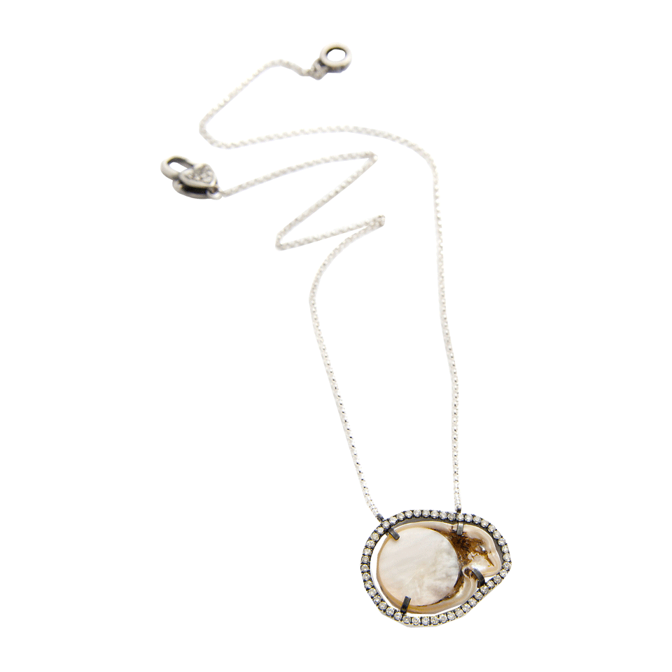 JORDAN ALEXANDER-Pearl Slice and Diamond Pendant Necklace-WHT/SLVR