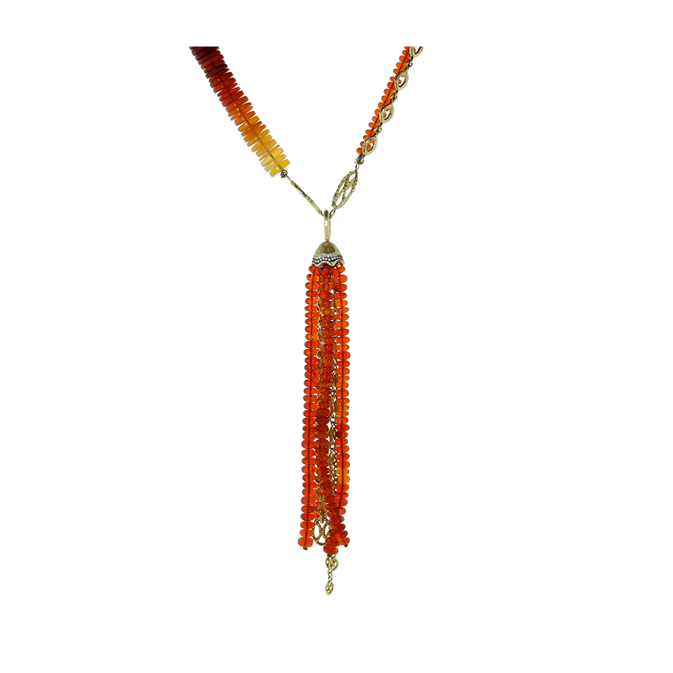 JORDAN ALEXANDER-Fire Opal Tassel And Diamond Necklace-YELLOW GOLD