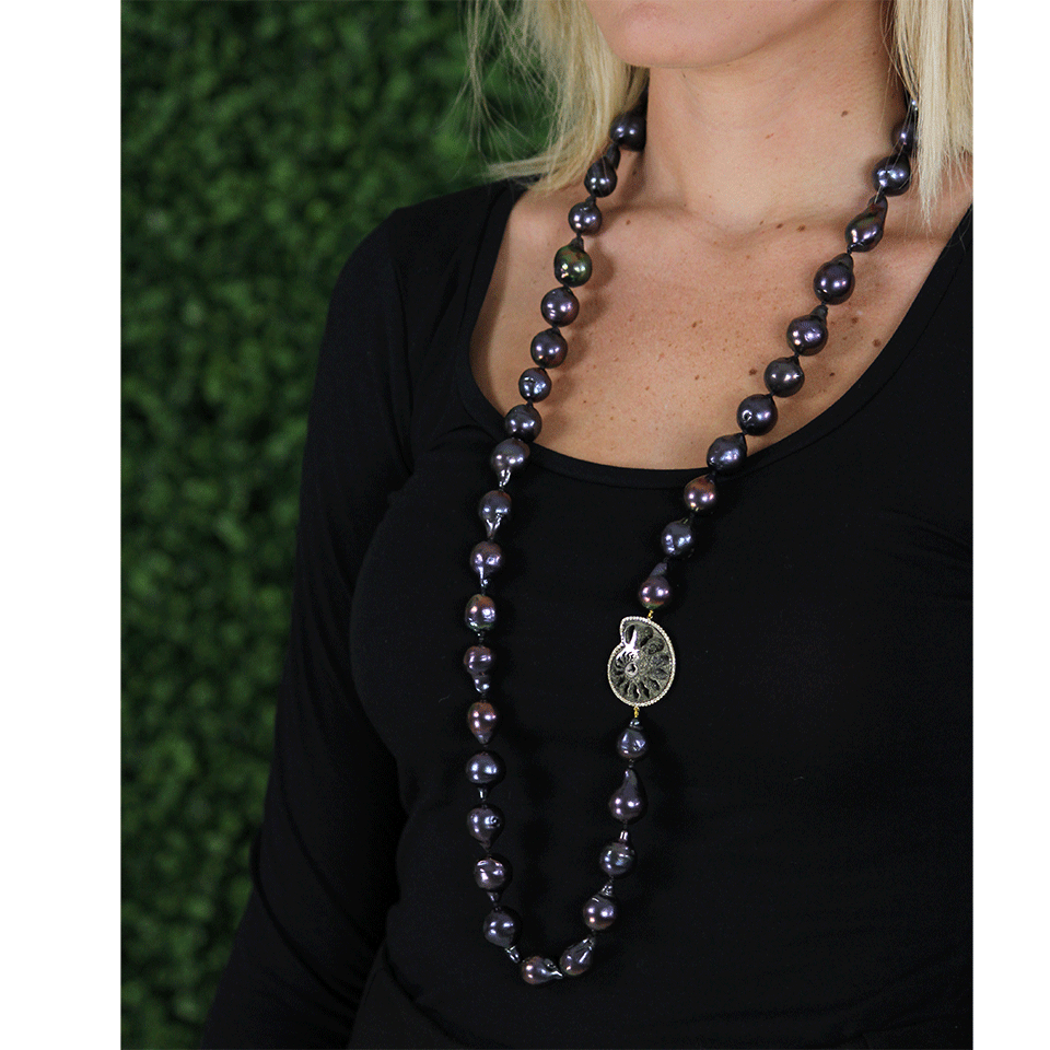 JORDAN ALEXANDER-Navy Baroque Pearl Necklace-YELLOW GOLD