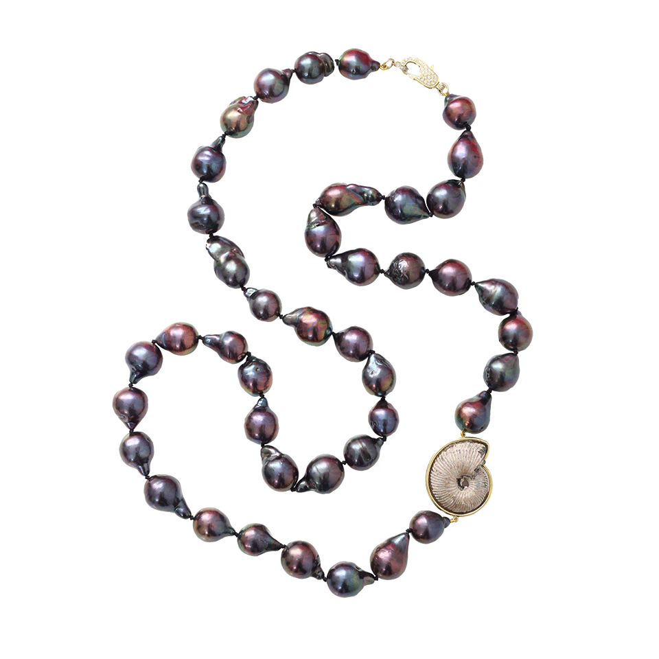 JORDAN ALEXANDER-Navy Baroque Pearl Necklace-YELLOW GOLD