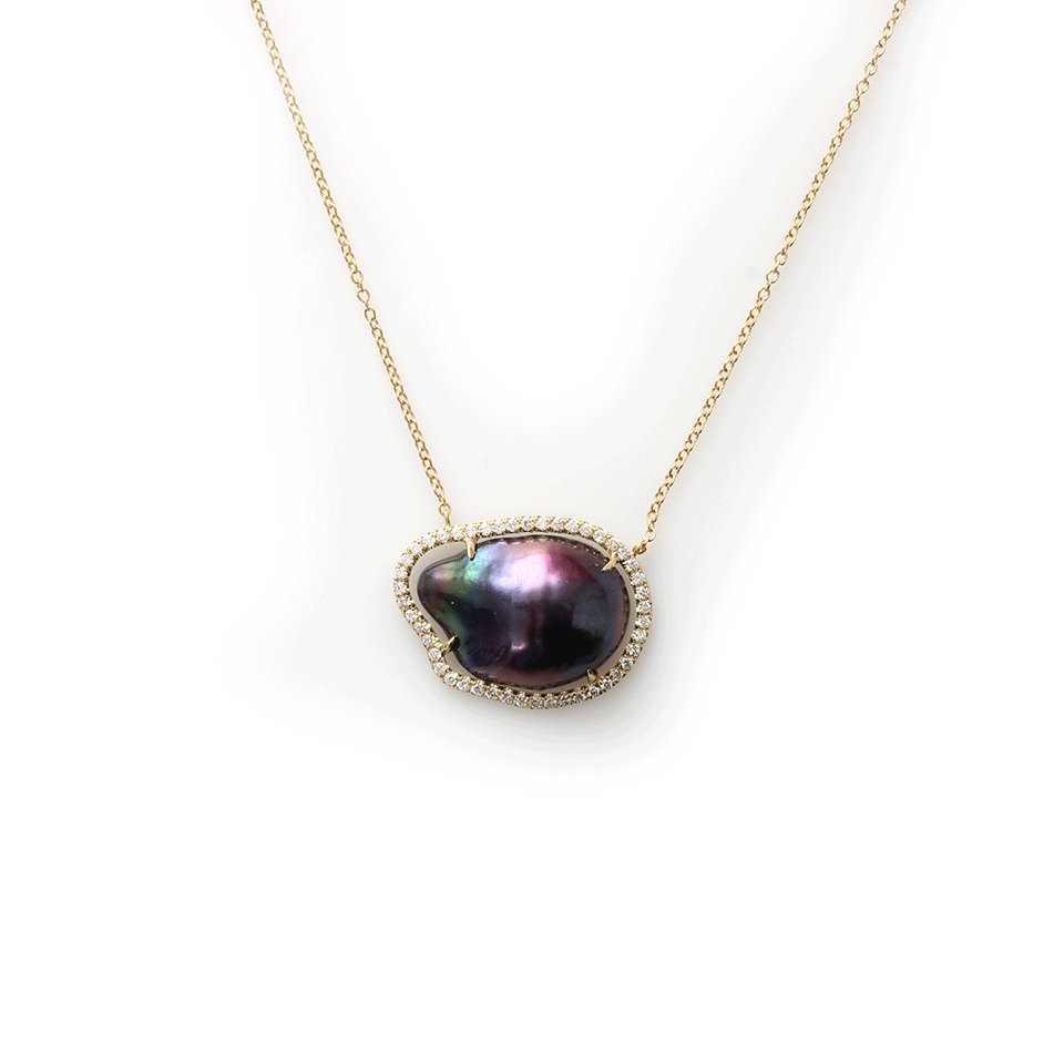 JORDAN ALEXANDER-Navy Fresh Water Baroque Pearl Necklace-YELLOW GOLD