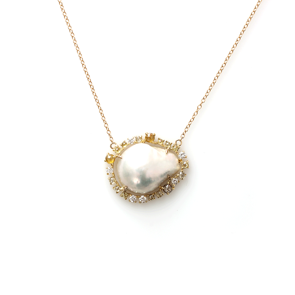 JORDAN ALEXANDER-White Fresh Water Baroque Pearl Necklace-YELLOW GOLD
