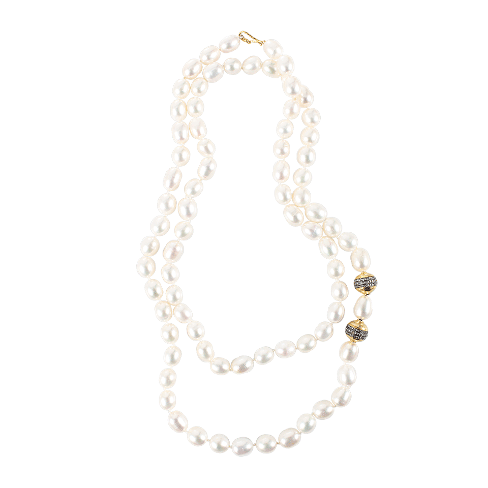 JORDAN ALEXANDER-White Pearl Necklace With Diamond Pave Gold Beads-YELLOW GOLD