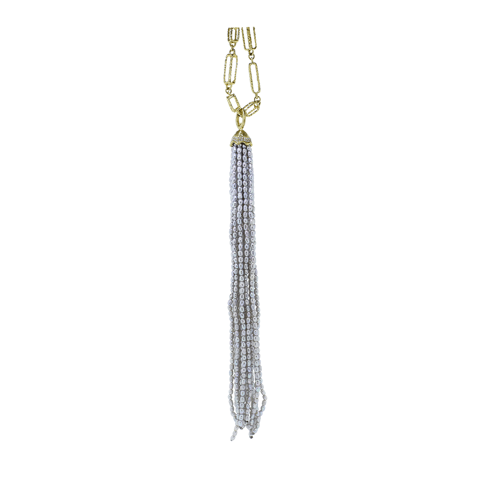 JORDAN ALEXANDER-Silver Seed Pearl Tassel-YELLOW GOLD