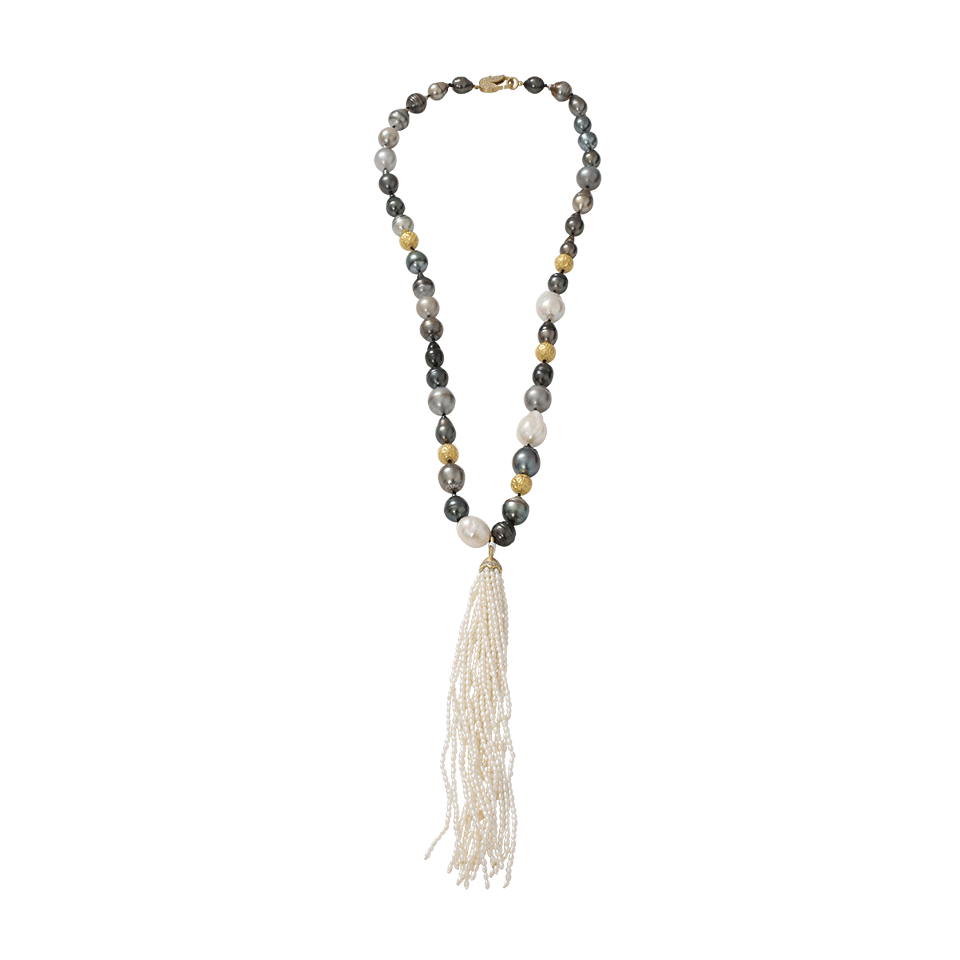 JORDAN ALEXANDER-White Seed Pearl Tassel-YELLOW GOLD