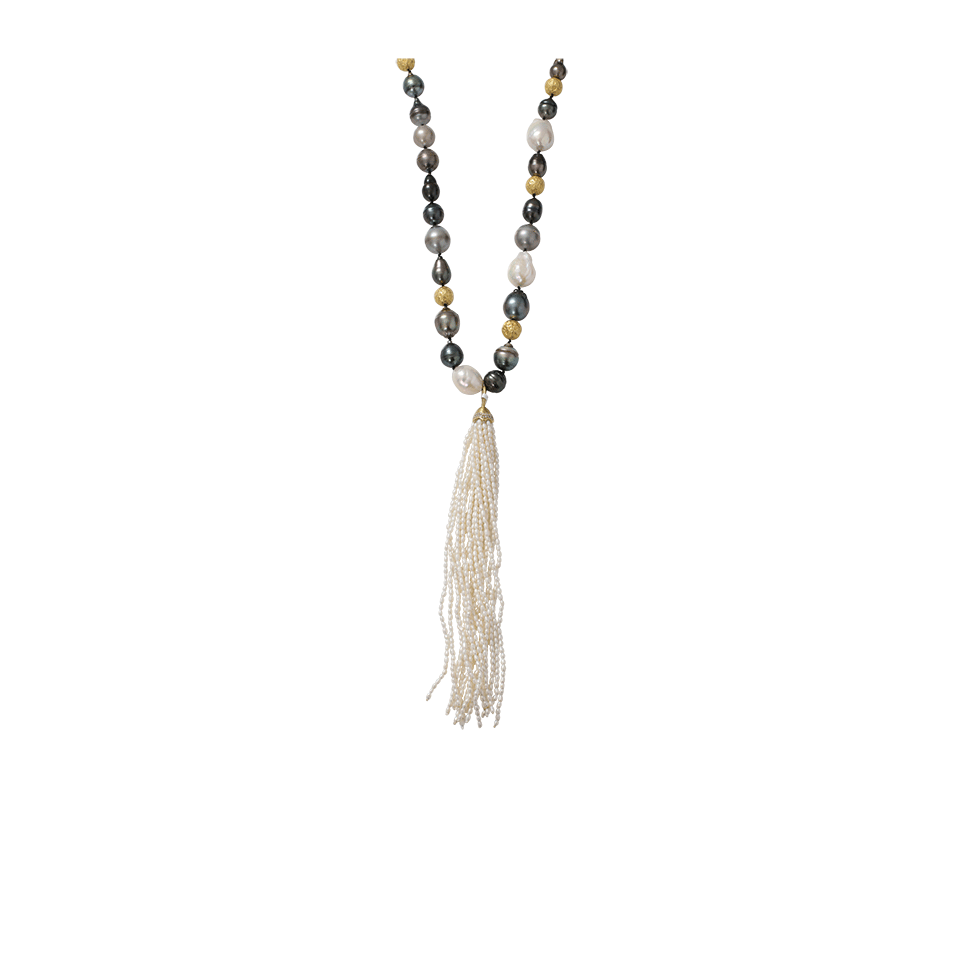 JORDAN ALEXANDER-White Seed Pearl Tassel-YELLOW GOLD