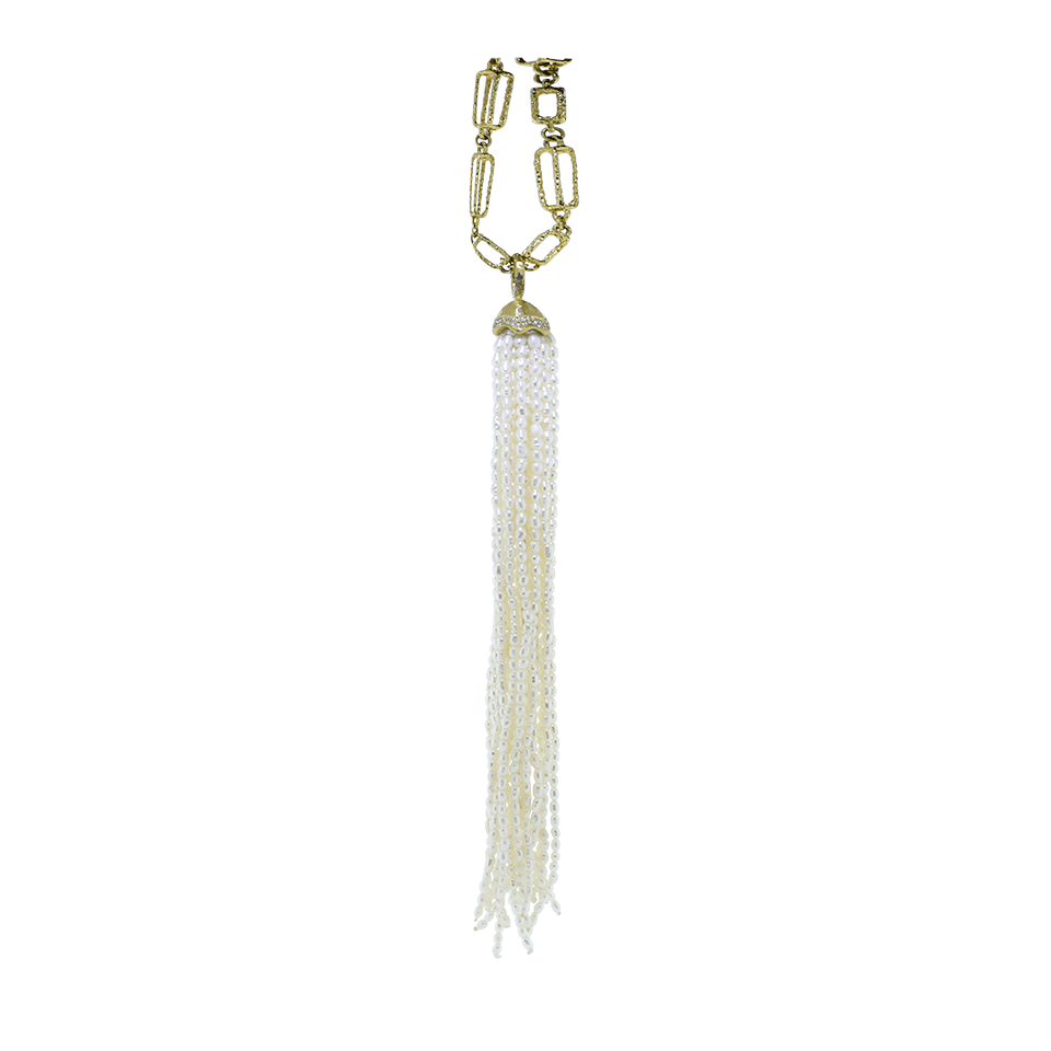 JORDAN ALEXANDER-White Seed Pearl Tassel-YELLOW GOLD