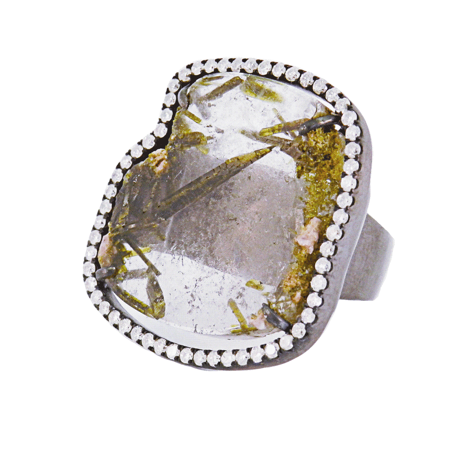 JORDAN ALEXANDER-Quartz Slice and Pave Ring-DKSILVER