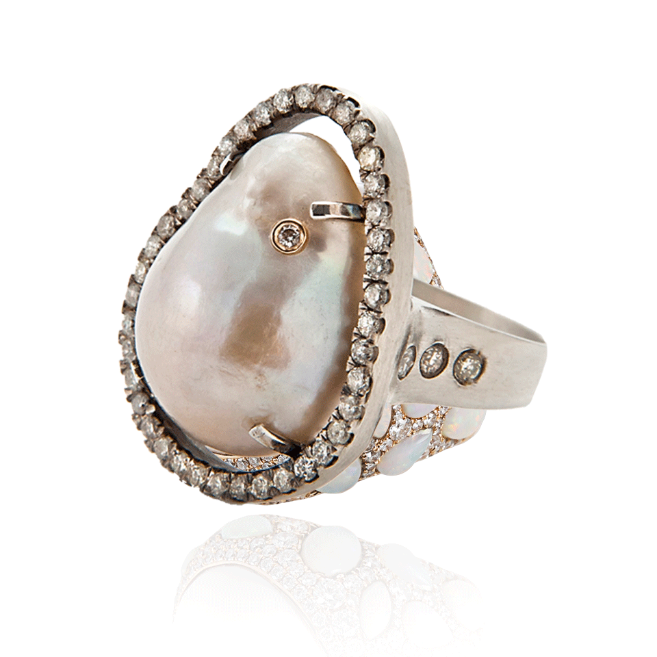 JORDAN ALEXANDER-Diamond-Stud and Pearl-Slice Ring-WHT/SLVR