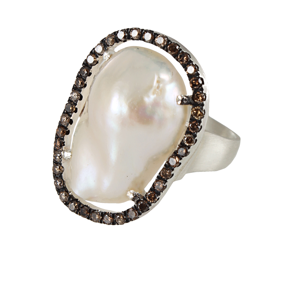 JORDAN ALEXANDER-Pearl Slice and Brown Pave Ring-WHT/SLVR