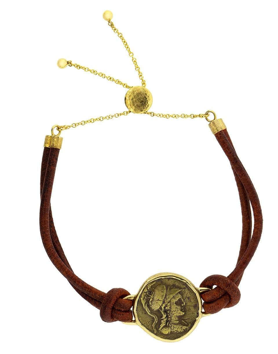 JORGE ADELER-Athena Coin Leather Bracelet-YELLOW GOLD