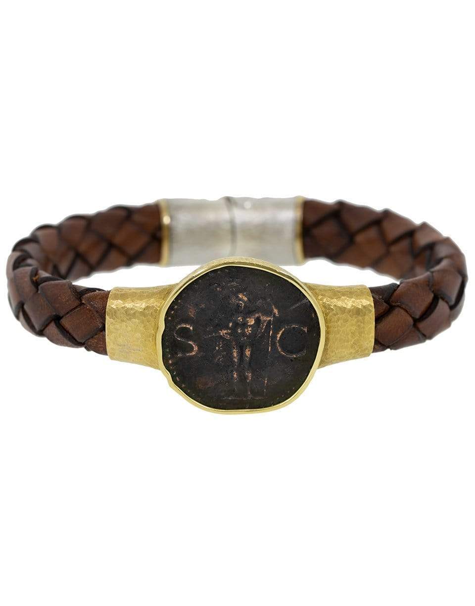 JORGE ADELER-Neptune Coin Leather Bracelet-YELLOW GOLD
