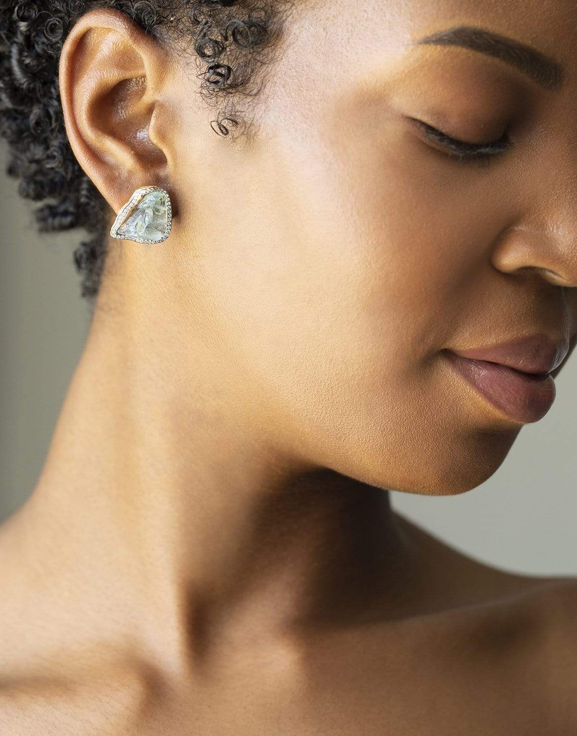 JORGE ADELER-Raw Aquamarine and Diamond Studs-YELLOW GOLD