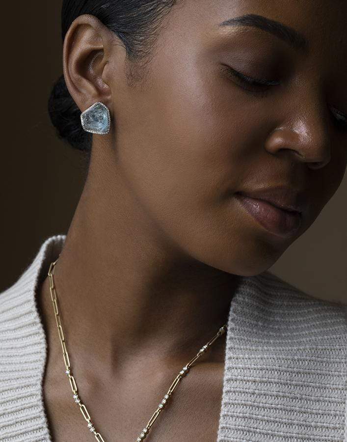 JORGE ADELER-Raw Aquamarine and Diamond Studs-YELLOW GOLD