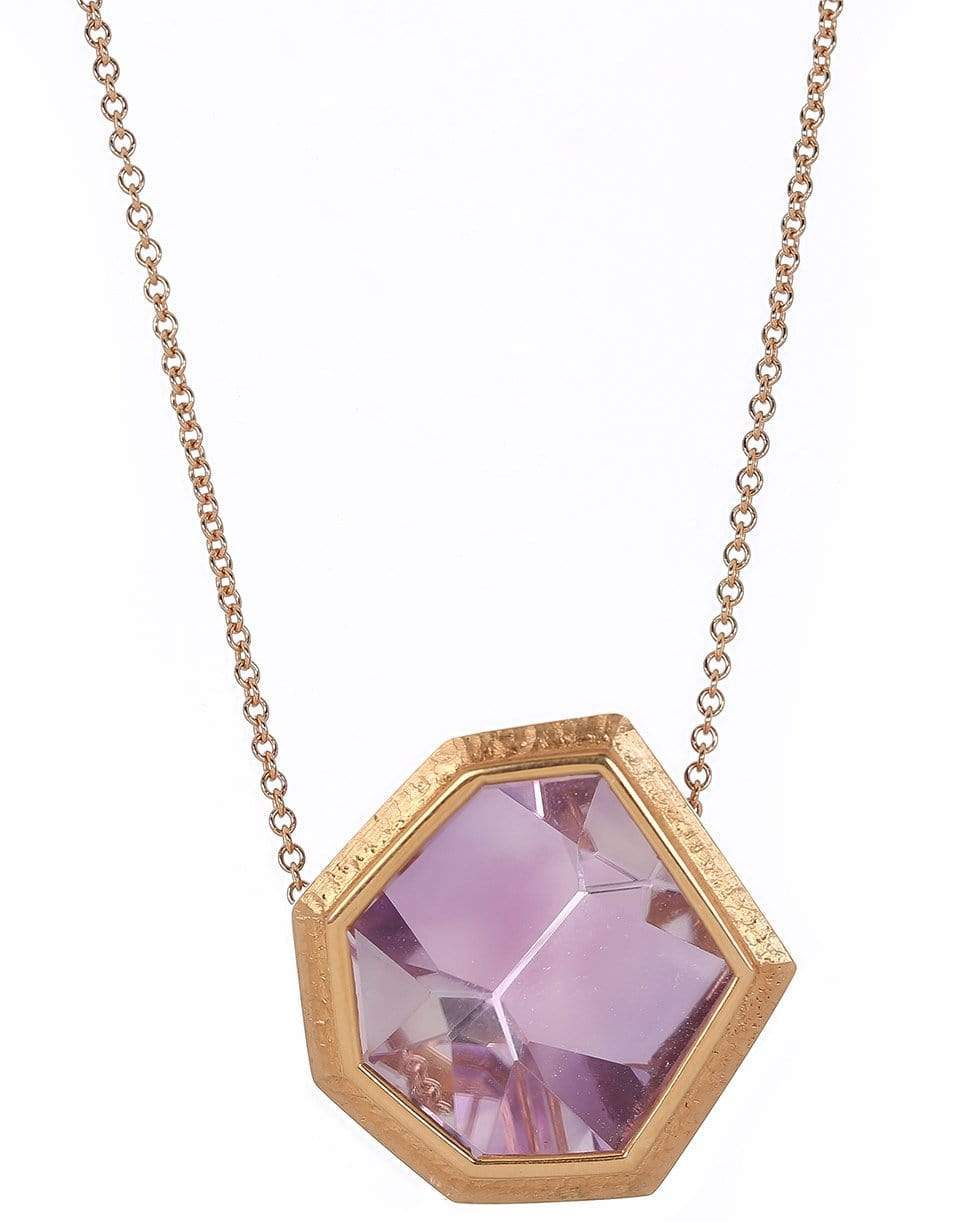 JORGE ADELER-Mirror Cut Rose of France Amethyst Pendant Necklace-ROSE GOLD