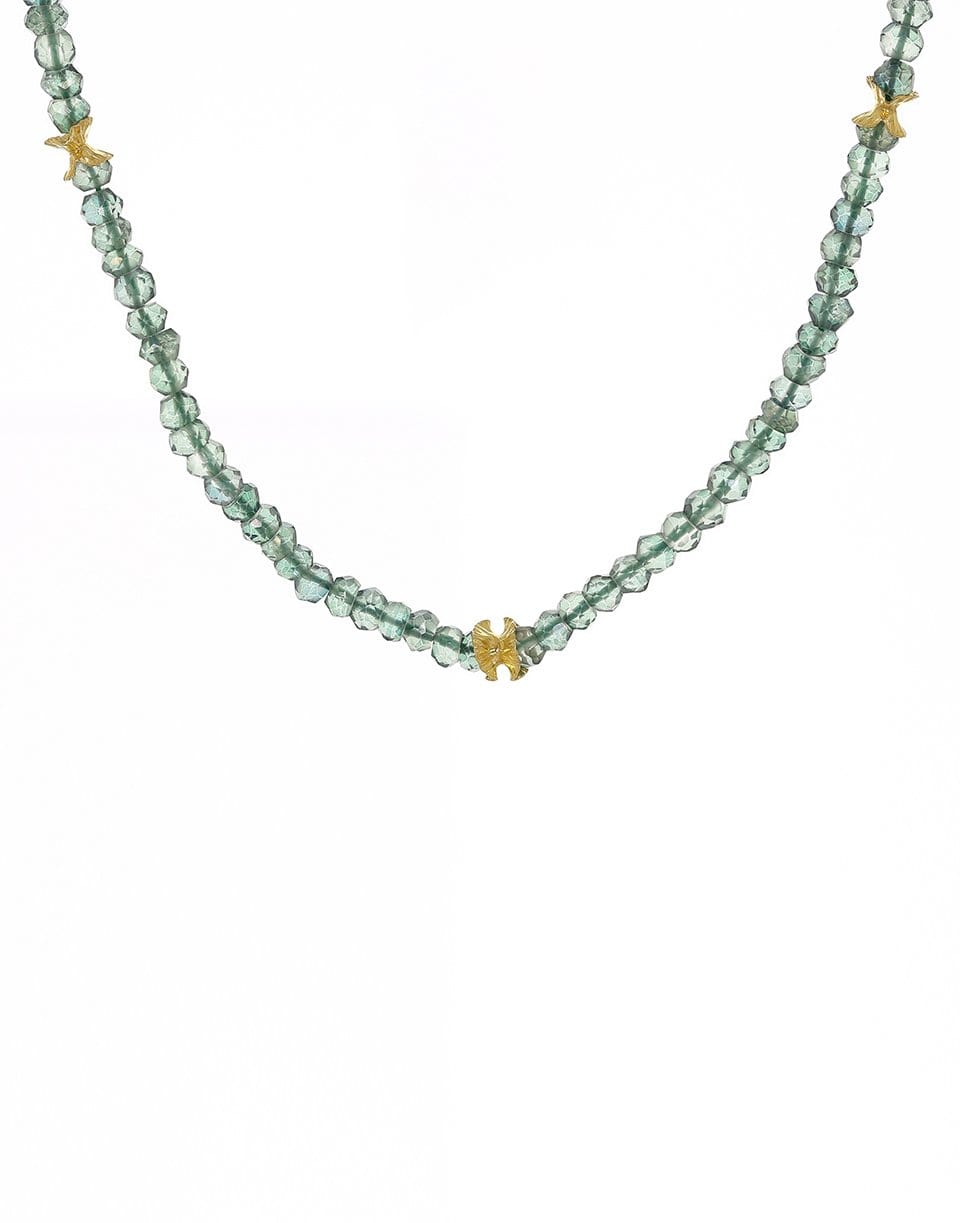 JORGE ADELER-Green Quartz and Gold Bead Hammered Hook Necklace-YELLOW GOLD