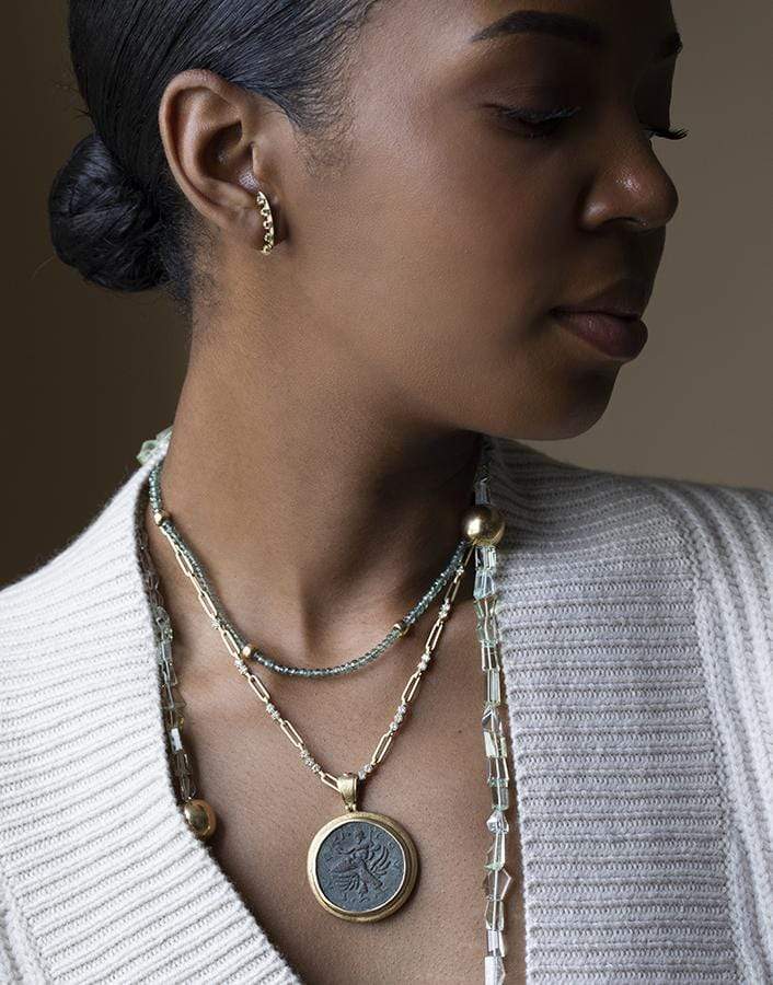 JORGE ADELER-Green Quartz and Gold Bead Necklace-YELLOW GOLD
