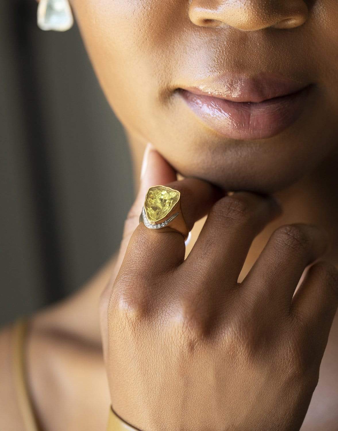 JORGE ADELER-Lemon Quartz and Diamond Ring-YELLOW GOLD