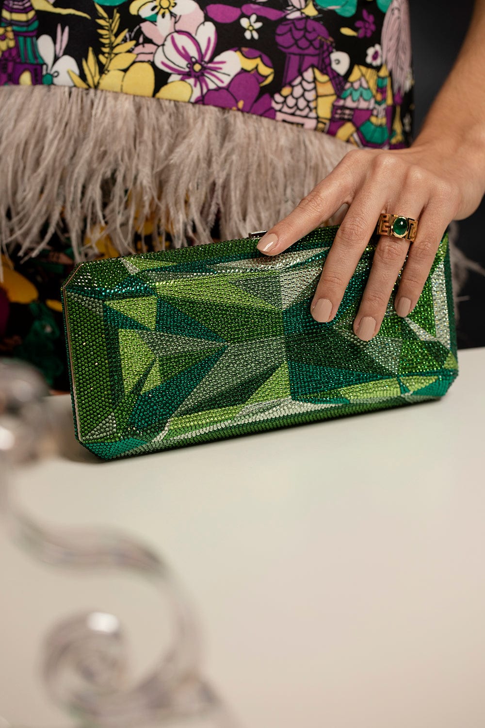 JUDITH LEIBER-Slim Rectangle Clutch - Emerald-EMERALD