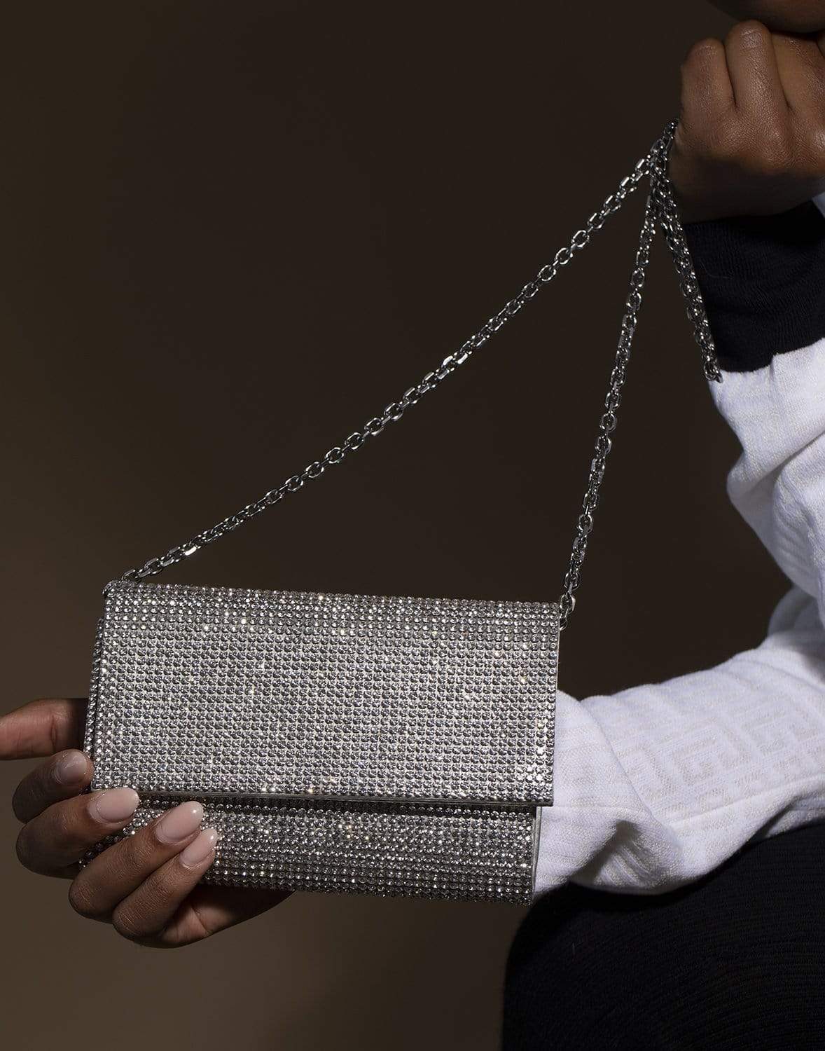 JUDITH LEIBER-Fizzy Silver Crystal Clutch-RHINE